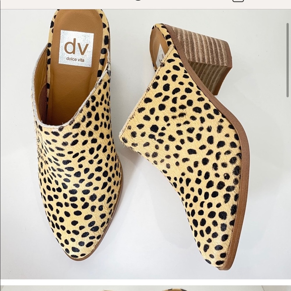 Dolce Vita Angela Leopard Stacked Heel Mules